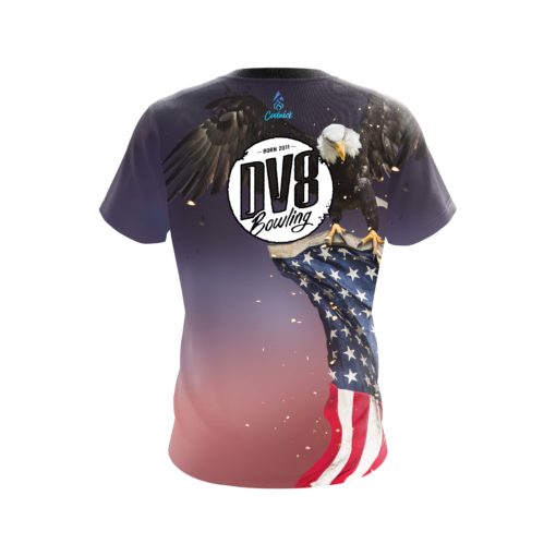 DV8 American Eagle Orange Purple CoolWick Bowling Jersey - Image 2