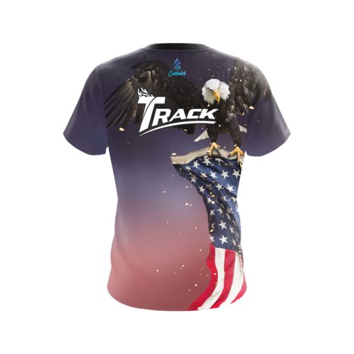 Track American Eagle Orange Purple CoolWick Bowling Jersey - Image 2