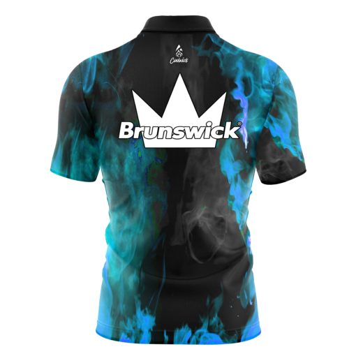 Brunswick Blue Flame Quick Ship CoolWick Sash Zip Bowling Jersey - Image 2