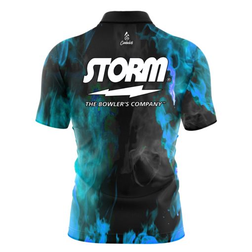 Storm Blue Flame Quick Ship CoolWick Sash Zip Bowling Jersey - Image 2