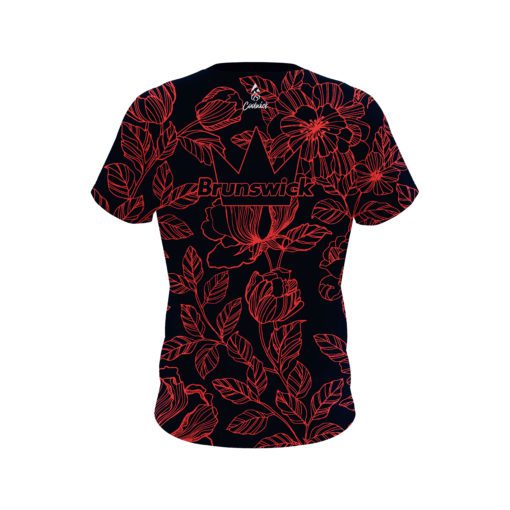 Brunswick Navy Red Flower Tattoo CoolWick Bowling Jersey - Image 2