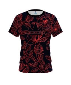 Brunswick Navy Red Flower Tattoo CoolWick Bowling Jersey