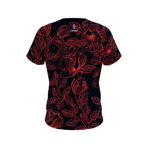 Columbia 300 Navy Red Flower Tattoo CoolWick Bowling Jersey - Image 2