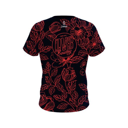 DV8 Navy Red Flower Tattoo CoolWick Bowling Jersey - Image 2