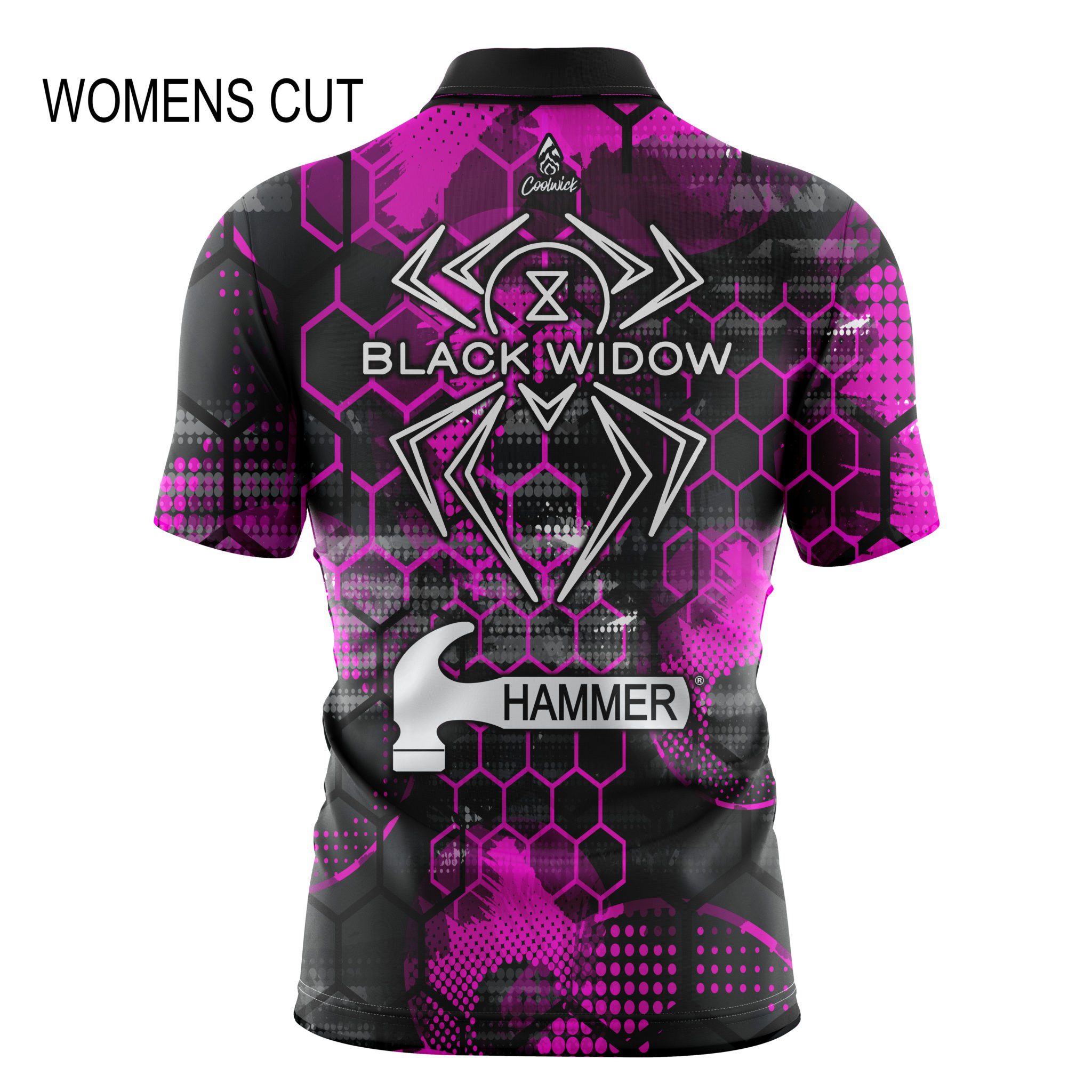 Hammer Black Widow Pink Honeycomb Womens Quick Ship CoolWick Sash Zip  Bowling Jersey - Coolwick Bowling Apparel