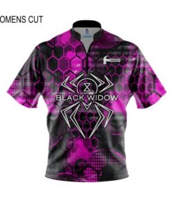 Hammer Black Widow Pink Honeycomb Womens Quick Ship CoolWick Sash Zip Bowling Jersey