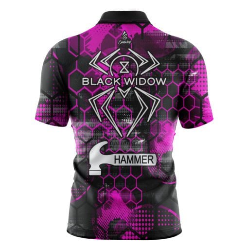 Hammer Black Widow Pink Honeycomb Quick Ship CoolWick Sash Zip Bowling Jersey - Image 2