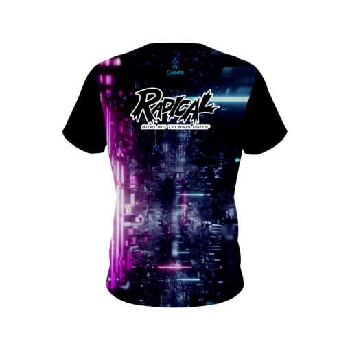 Radical Futuristic Neon Waves CoolWick Bowling Jersey - Image 2
