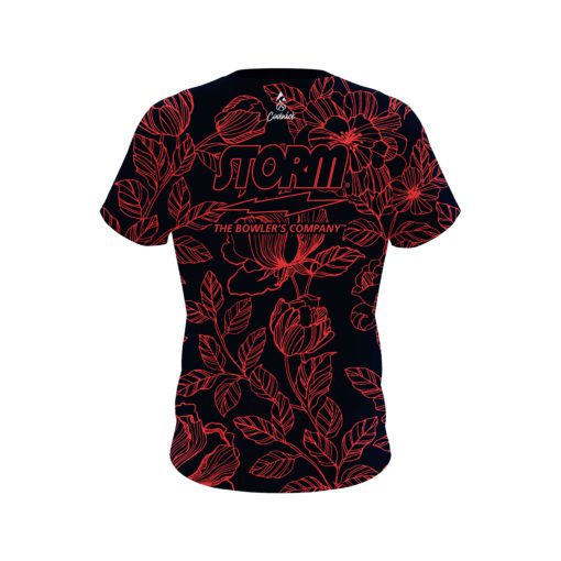 Storm Navy Red Flower Tattoo CoolWick Bowling Jersey - Image 2