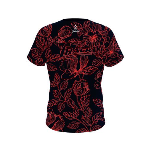 Track Navy Red Flower Tattoo CoolWick Bowling Jersey - Image 2