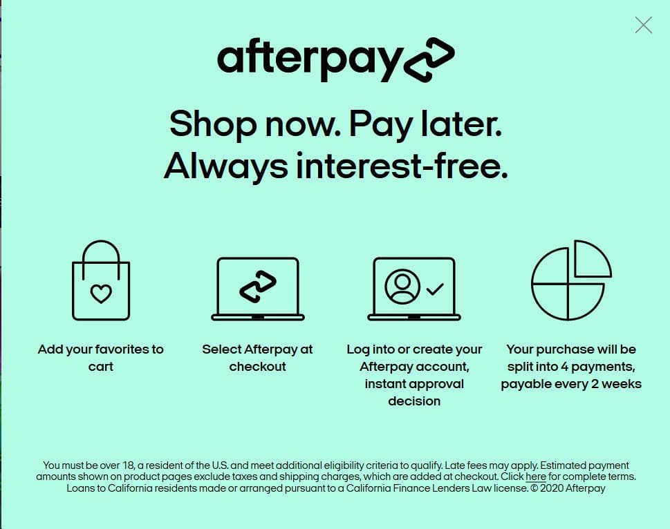 Afterpay Payments at Coolwick