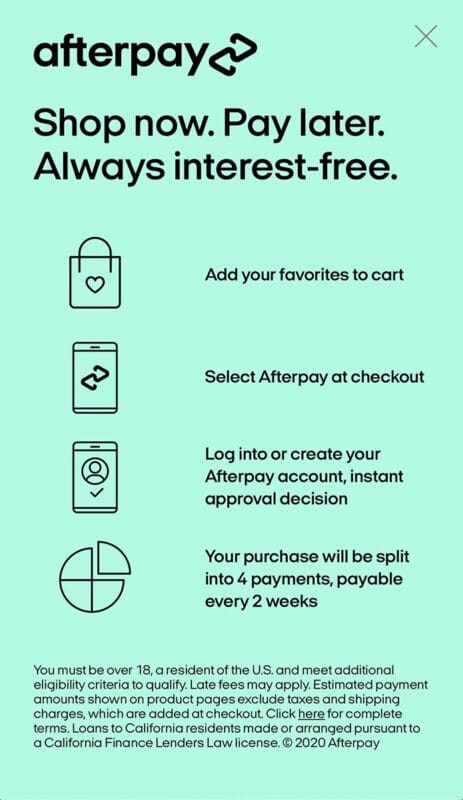Afterpay Payments at Coolwick