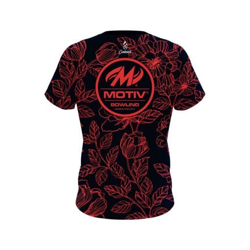 Motiv Navy Red Flower Tattoo CoolWick Bowling Jersey - Image 2