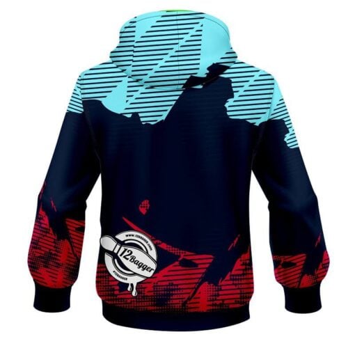 12Bagger Bowling Strikers Jagged Blue and Pink CoolWick Dye-Sub Hoodie - Image 2