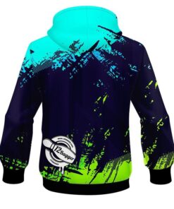 Alternative view of 12Bagger Bowling Strikers Jagged Blue and Green CoolWick Dye-Sub Hoodie