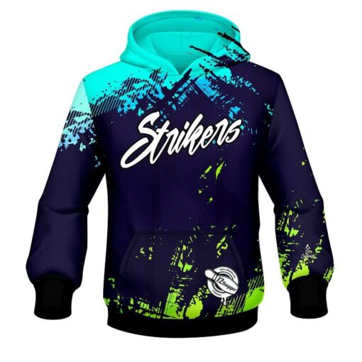 12Bagger Bowling Strikers Jagged Blue and Green CoolWick Dye-Sub Hoodie