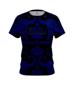 900 Global Tribal Elephants Blue and Black CoolWick Bowling Jersey