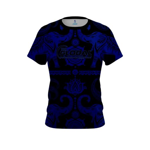 900 Global Tribal Elephants Blue and Black CoolWick Bowling Jersey