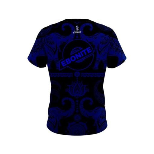 Ebonite Tribal Elephants Blue and Black CoolWick Bowling Jersey - Image 2