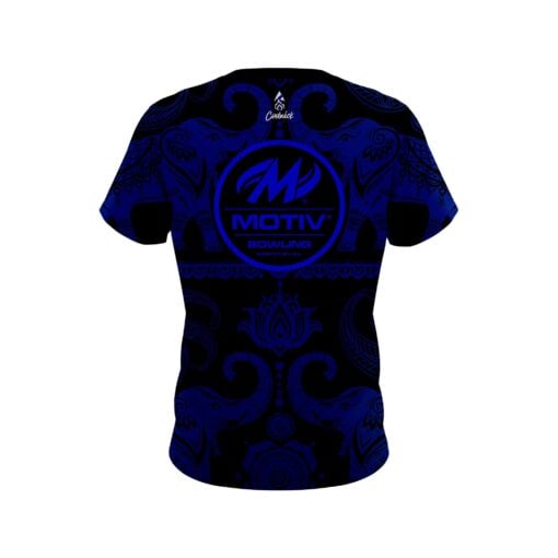 Motiv Tribal Elephants Blue and Black CoolWick Bowling Jersey - Image 2