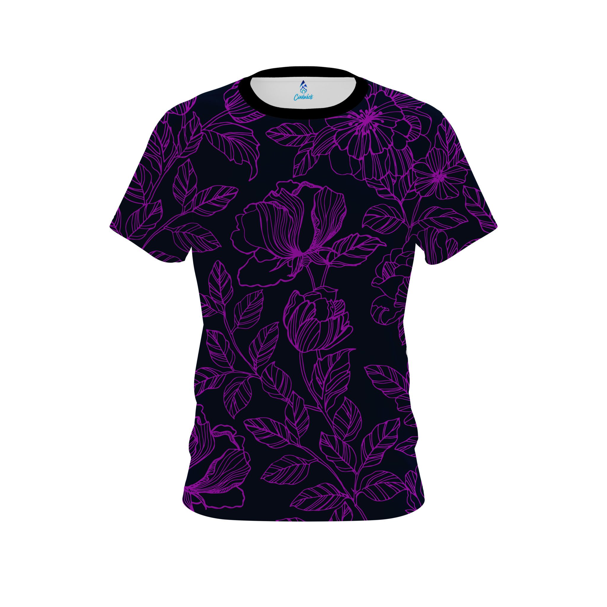 Plain Navy and Violet Flower Tattoo CoolWick Bowling Jersey