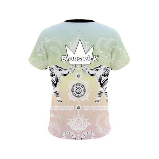 Brunswick Tribal Elephants Pastel Rainbow CoolWick Bowling Jersey - Image 2
