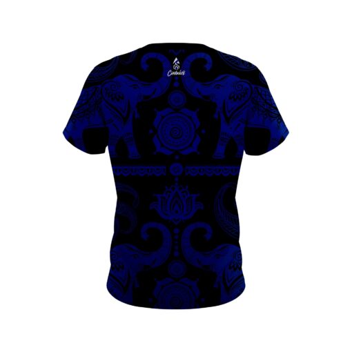 Plain Tribal Elephants Blue and Black CoolWick Bowling Jersey - Image 2