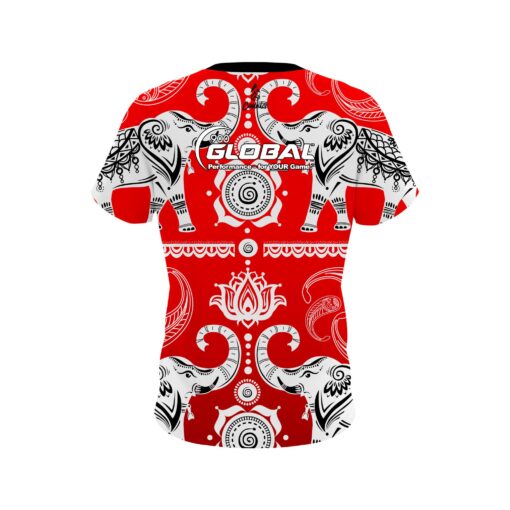 900 Global Tribal Elephants Red CoolWick Bowling Jersey - Image 2