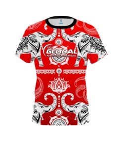 900 Global Tribal Elephants Red CoolWick Bowling Jersey