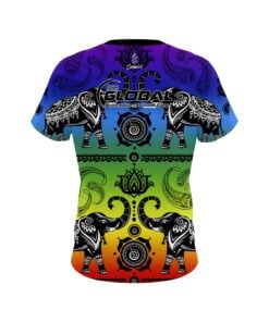 Alternative view of 900 Global Tribal Elephants Rainbow CoolWick Bowling Jersey