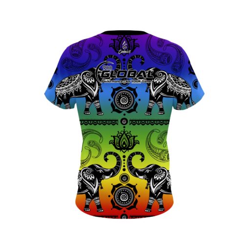 900 Global Tribal Elephants Rainbow CoolWick Bowling Jersey - Image 2