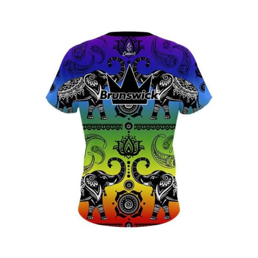 Brunswick Tribal Elephants Rainbow CoolWick Bowling Jersey - Image 2