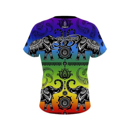 Columbia 300 Tribal Elephants Rainbow CoolWick Bowling Jersey - Image 2
