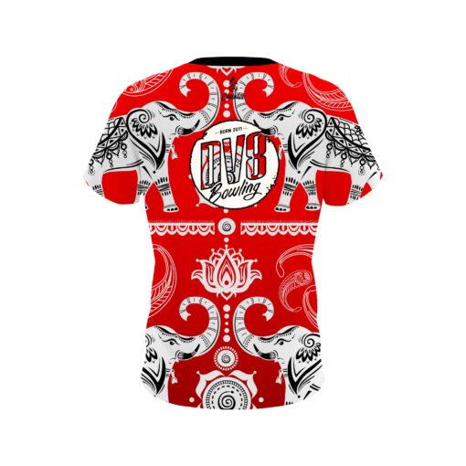 DV8 Tribal Elephants Red CoolWick Bowling Jersey - Image 2