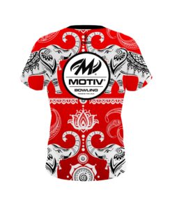 Alternative view of Motiv Tribal Elephants Red CoolWick Bowling Jersey