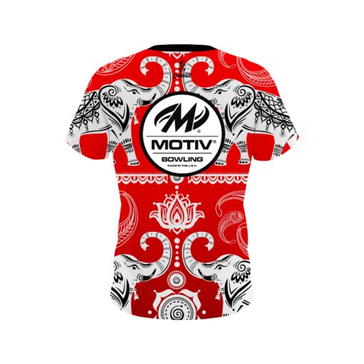 Motiv Tribal Elephants Red CoolWick Bowling Jersey - Image 2