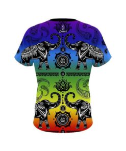 Alternative view of Plain Tribal Elephants Rainbow CoolWick Bowling Jersey