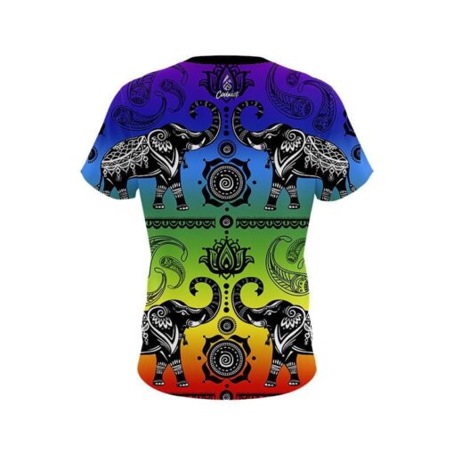Plain Tribal Elephants Rainbow CoolWick Bowling Jersey - Image 2