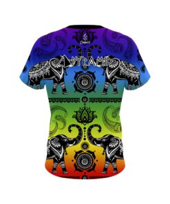 Alternative view of Pyramid Tribal Elephants Rainbow CoolWick Bowling Jersey