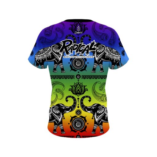 Radical Tribal Elephants Rainbow CoolWick Bowling Jersey - Image 2