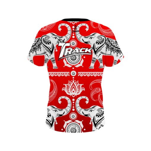 Track Tribal Elephants Red CoolWick Bowling Jersey - Image 2