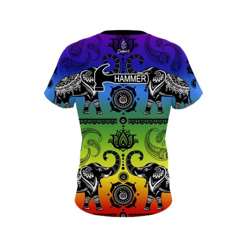 Hammer Tribal Elephants Rainbow CoolWick Bowling Jersey - Image 2