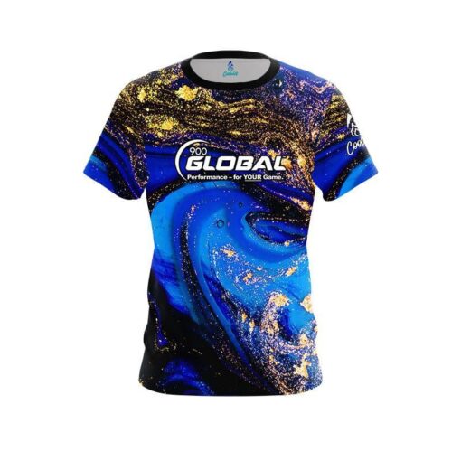 900 Global Blue and Gold Liquid Marble CoolWick Bowling Jersey