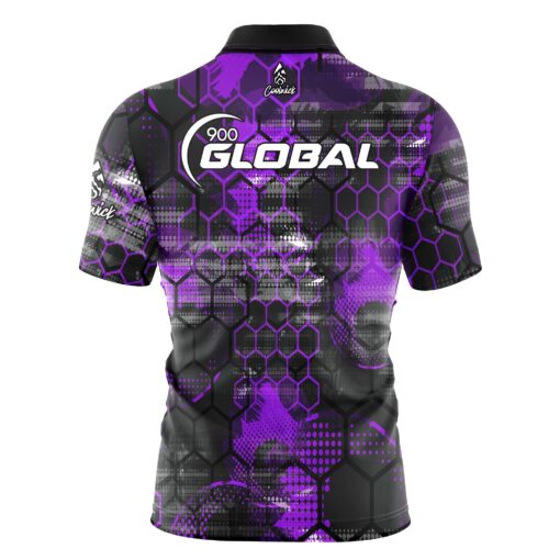 900 Global Purple Honeycomb Quick Ship CoolWick Sash Zip Bowling Jersey - Image 2