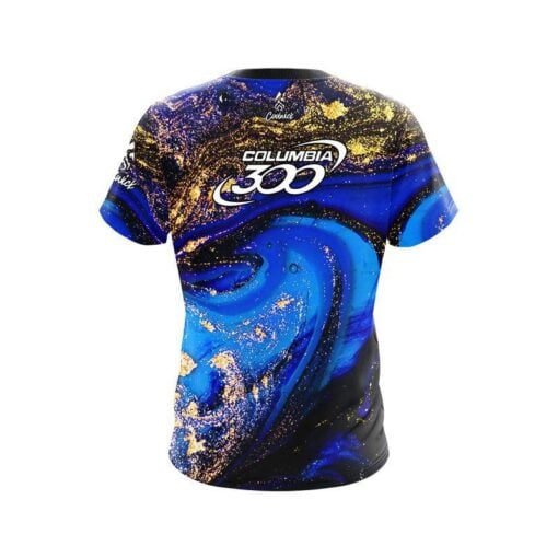 Columbia 300 Blue and Gold Liquid Marble CoolWick Bowling Jersey - Image 2