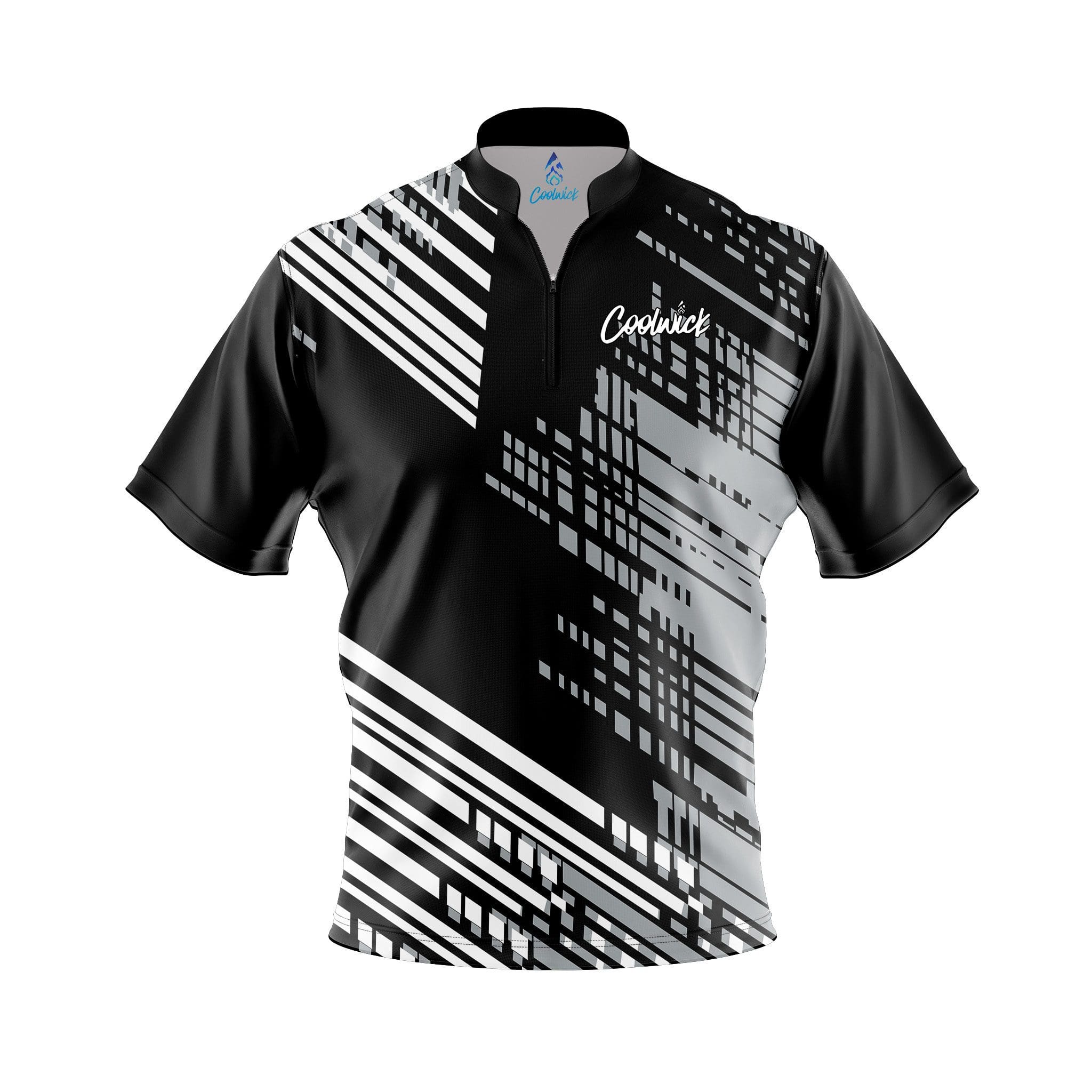 Storm Black and Gold Liquid Marble Quick Ship CoolWick Sash Zip Bowling Jersey | BowlersMart
