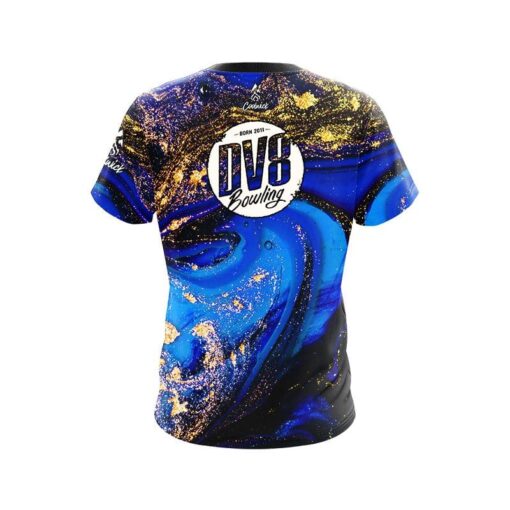 DV8 Blue and Gold Liquid Marble CoolWick Bowling Jersey - Image 2