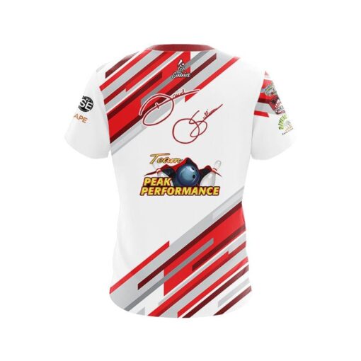 Storm Peak Performance Red Grey Stripes Replica CoolWick Bowling Jersey - Image 2