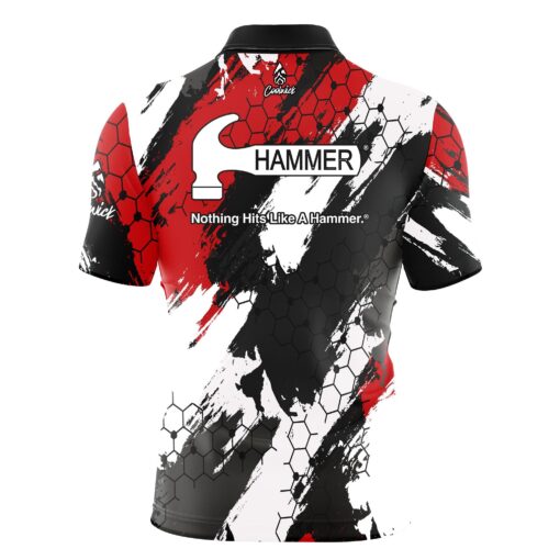 Hammer Red Hexagram Quick Ship CoolWick Sash Zip Bowling Jersey - Image 2