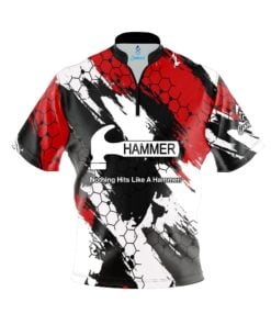Hammer Red Hexagram Quick Ship CoolWick Sash Zip Bowling Jersey